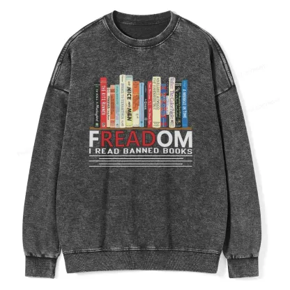 Pagewings Freadom I Read Banned Books Unisex Washed Sweatshirt