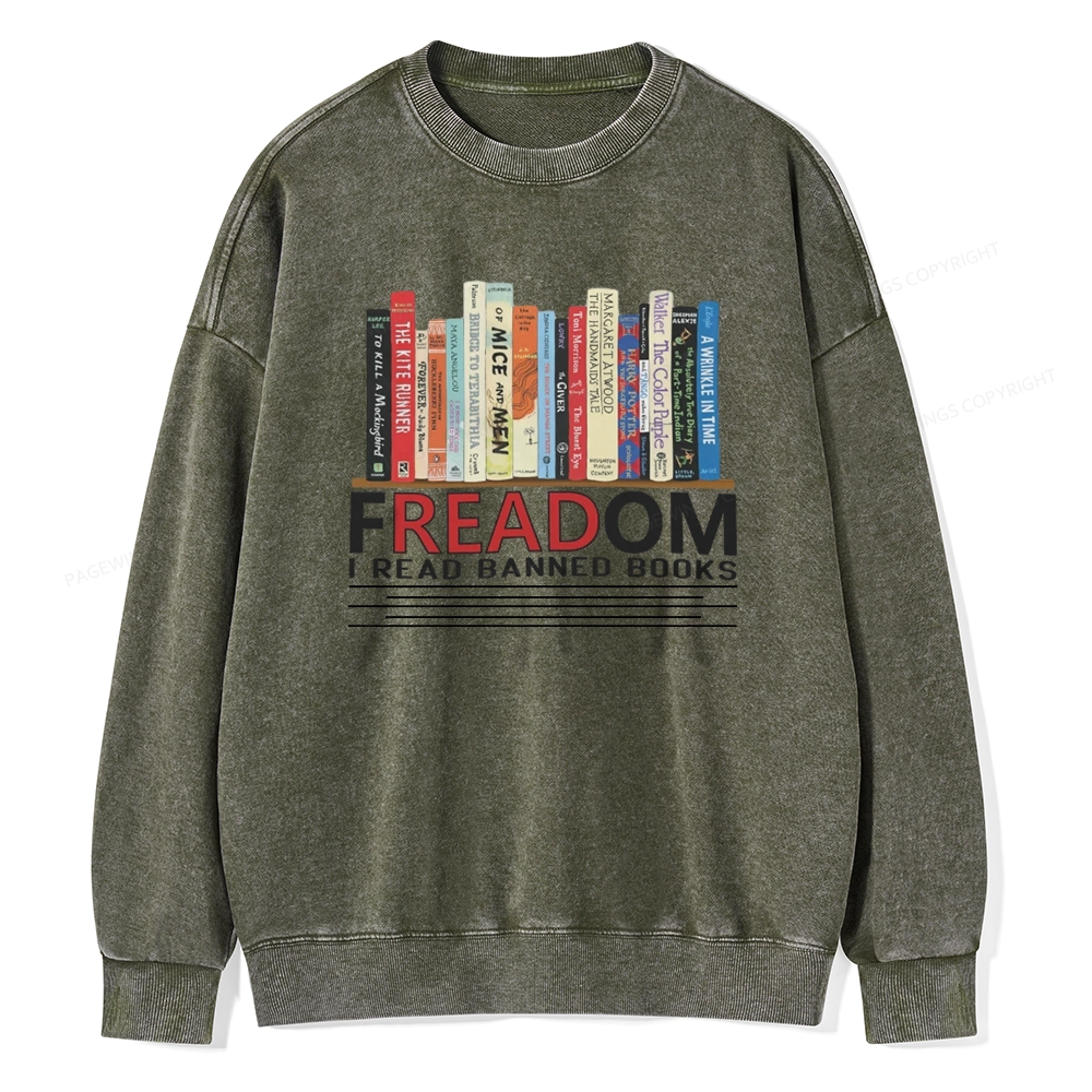 Pagewings Freadom I Read Banned Books Unisex Washed Sweatshirt
