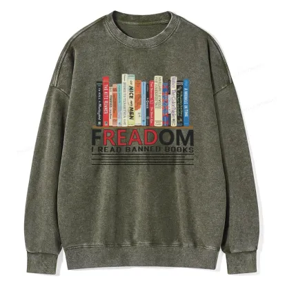 Pagewings Freadom I Read Banned Books Unisex Washed Sweatshirt
