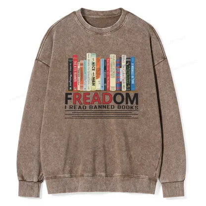 Pagewings Freadom I Read Banned Books Unisex Washed Sweatshirt