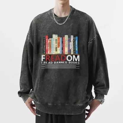 Pagewings Freadom I Read Banned Books Unisex Washed Sweatshirt