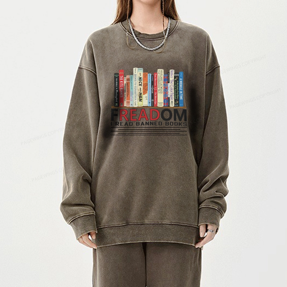 Pagewings Freadom I Read Banned Books Unisex Washed Sweatshirt