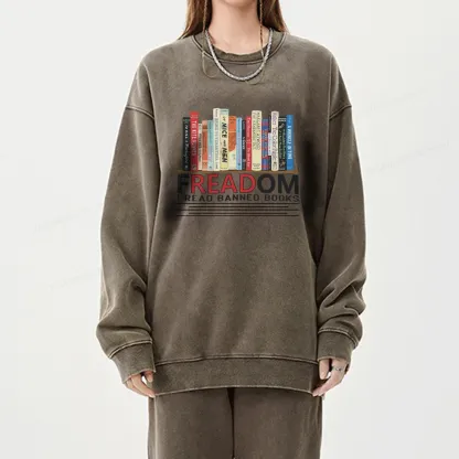 Pagewings Freadom I Read Banned Books Unisex Washed Sweatshirt