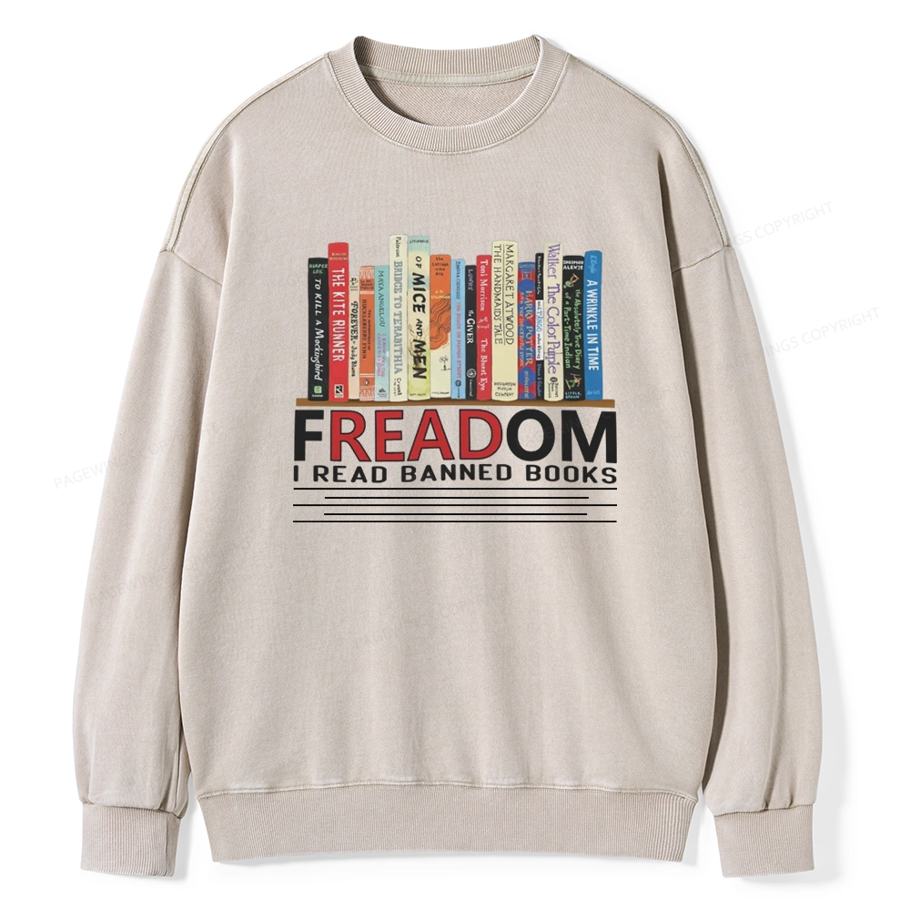 Pagewings Freadom I Read Banned Books Unisex Washed Sweatshirt