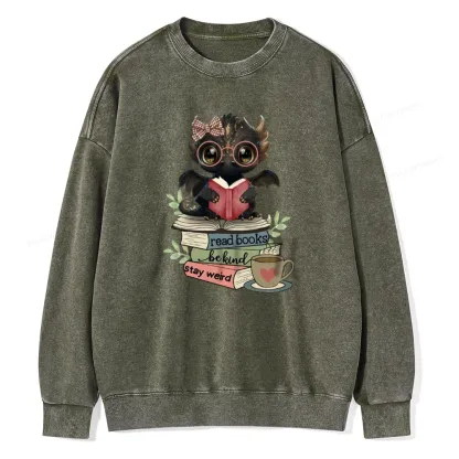 Pagewings Cute Dragon Read Books Be Kind Stay Weird Unisex Washed Sweatshirt
