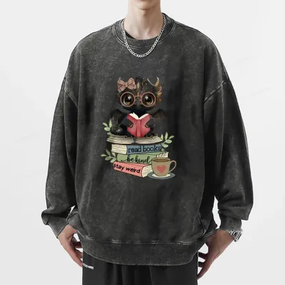 Pagewings Cute Dragon Read Books Be Kind Stay Weird Unisex Washed Sweatshirt