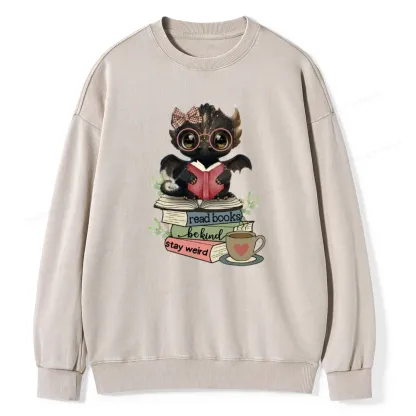 Pagewings Cute Dragon Read Books Be Kind Stay Weird Unisex Washed Sweatshirt