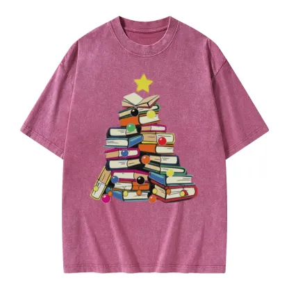 Pagewings Christmas Tree Bookworm Unisex Washed T-shirt