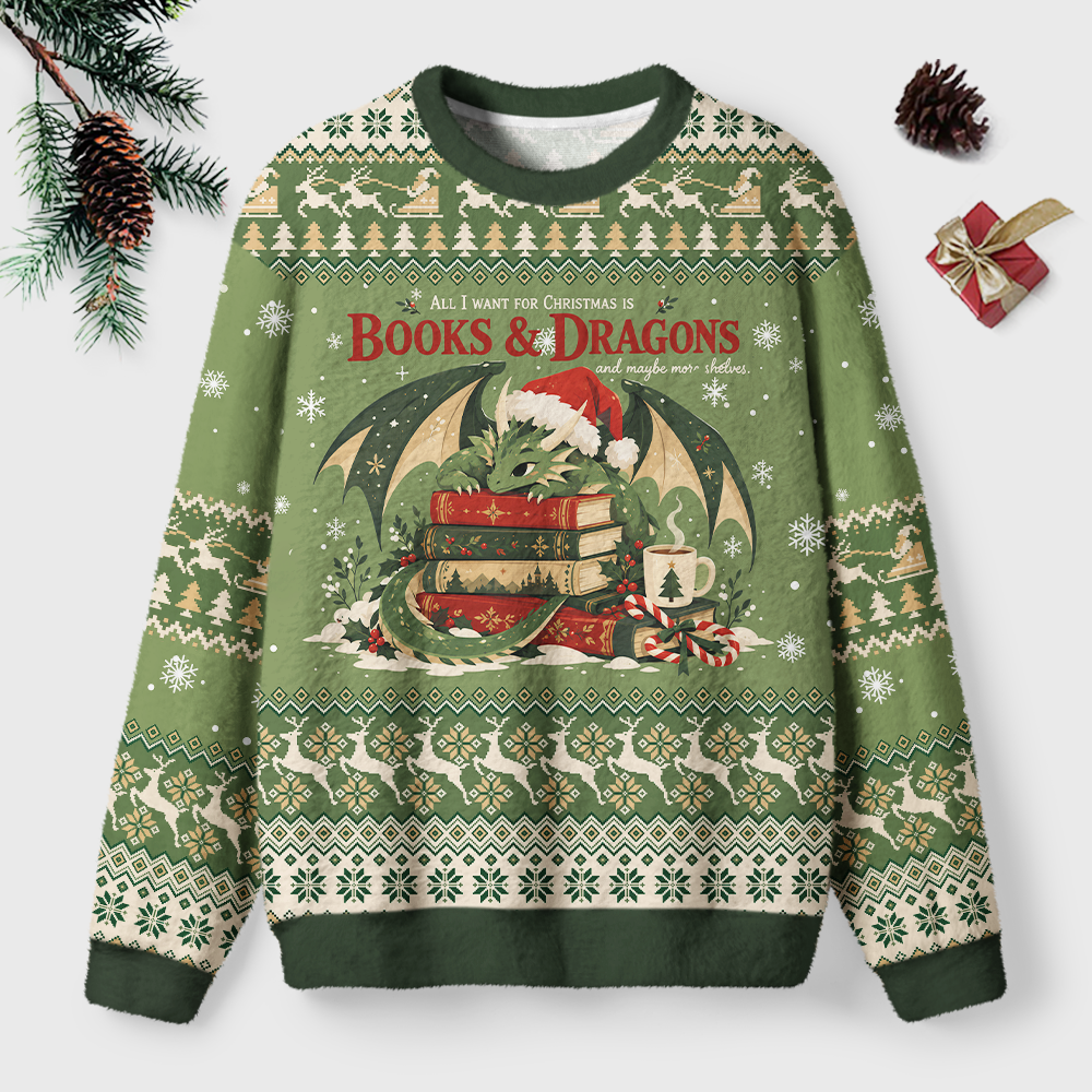 Pagewings Book & Dragons Unisex Ugly Light Knit Sweatshirt