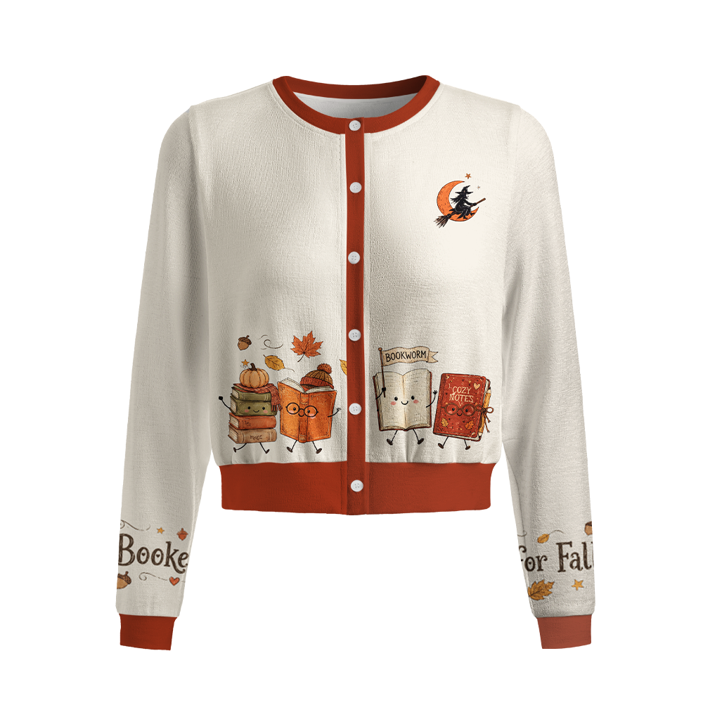 Pagewings All Booked for Fall Crew Neck Cardigan Sweaters