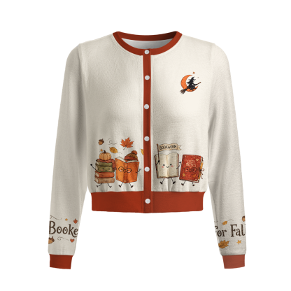 Pagewings  All Booked for Fall Crew Neck Cardigan Sweaters