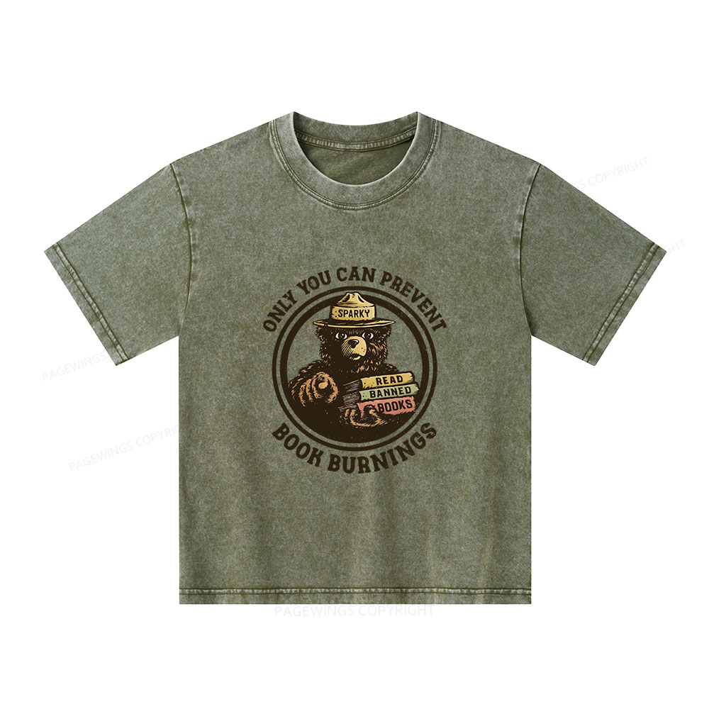 Pagewings Only You Can Prevent Book Burnings Unisex Kids Washed T-shirt