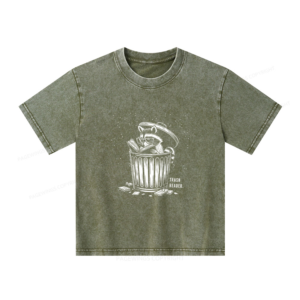 Pagewings Trash Reader Raccoon - Book Quote Unisex Kids Washed T-shirt