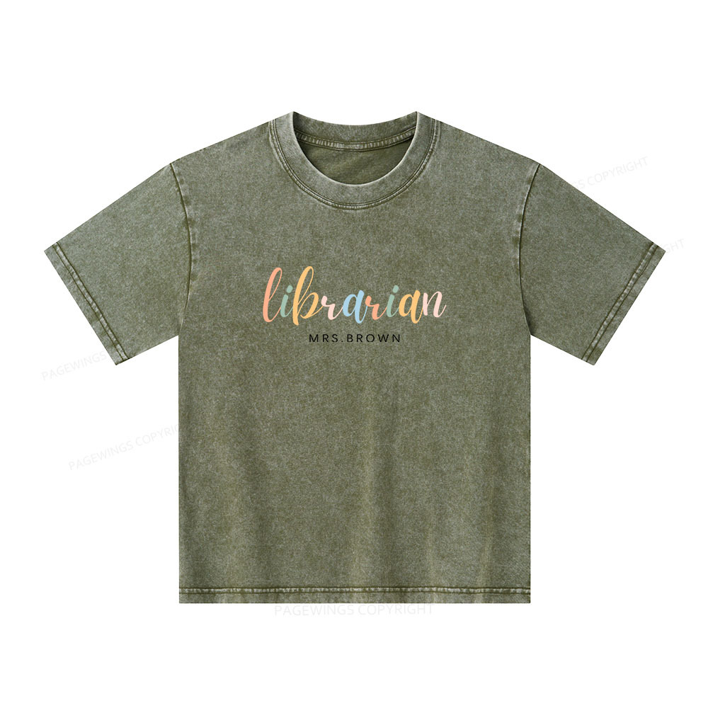 Pagewings Personalized Gift for Librarian Unisex Kids Washed T-shirt