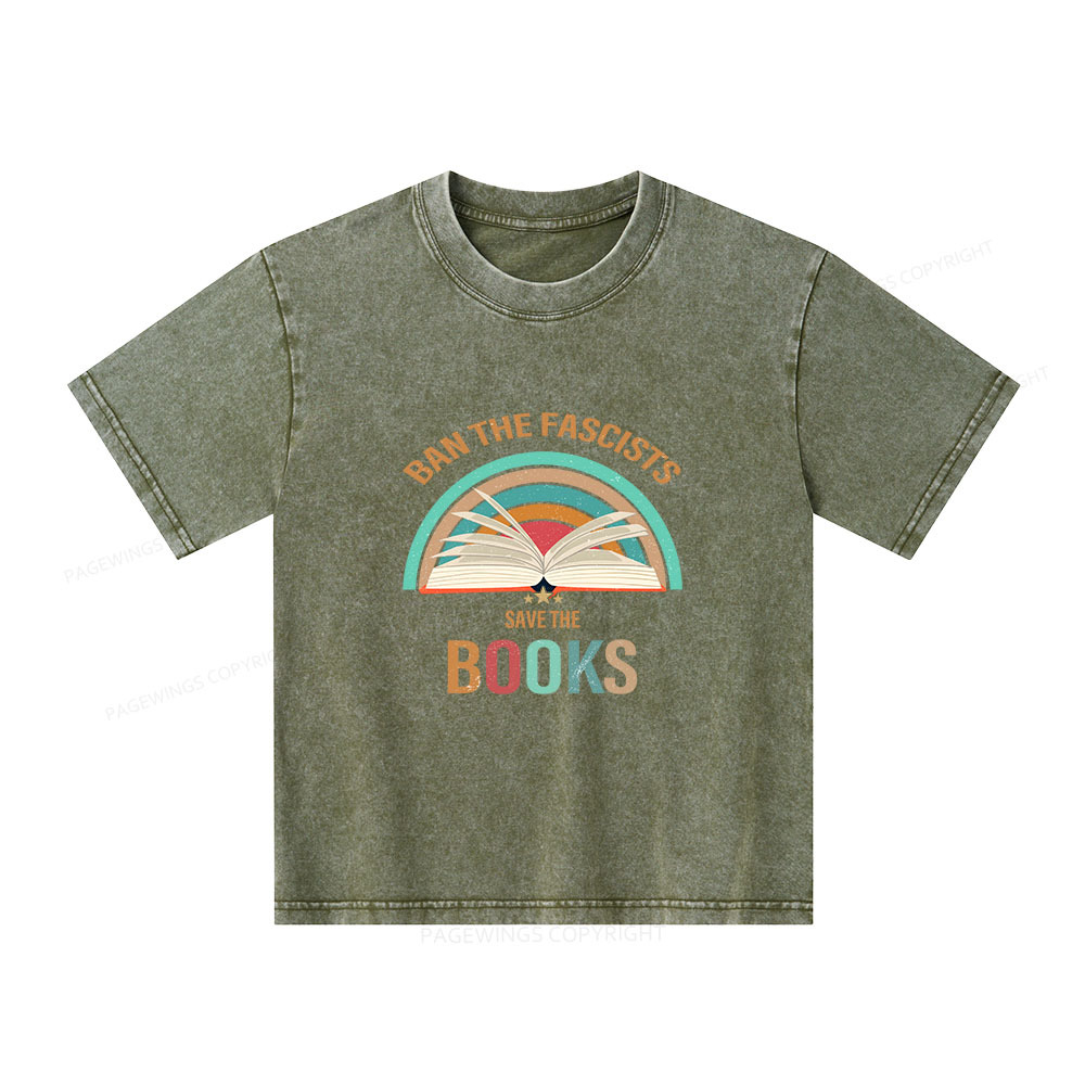 Pagewings Ban The Fascists Save The Books Unisex Kids Washed T-shirt