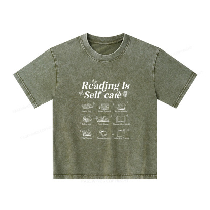 Pagewings Reading Is Self Care Unisex Kids Washed T-shirt