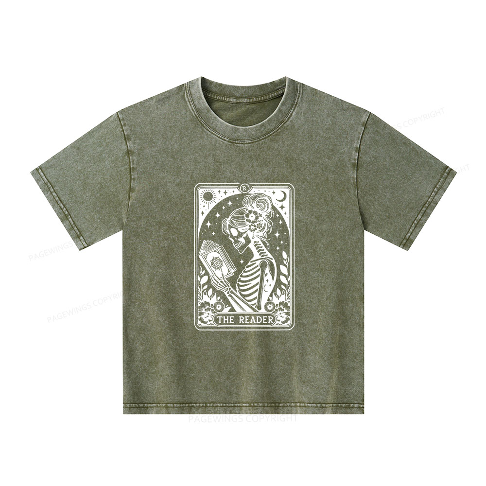 Pagewings Tarot Lover Gift Halloween Skeleton Tee Unisex Kids Washed T-shirt