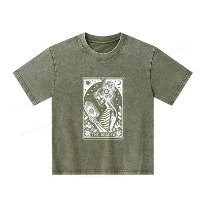 Pagewings Tarot Lover Gift Halloween Skeleton Tee Unisex Kids Washed T-shirt