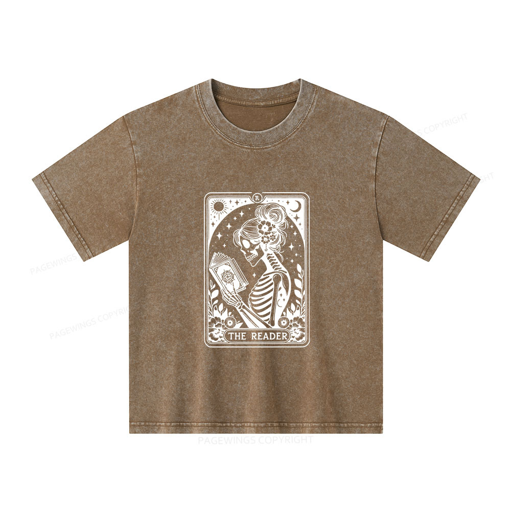 Pagewings Tarot Lover Gift Halloween Skeleton Tee Unisex Kids Washed T-shirt