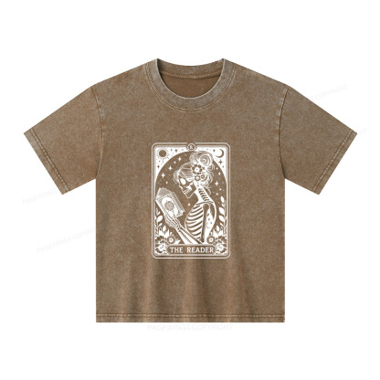 Pagewings Tarot Lover Gift Halloween Skeleton Tee Unisex Kids Washed T-shirt