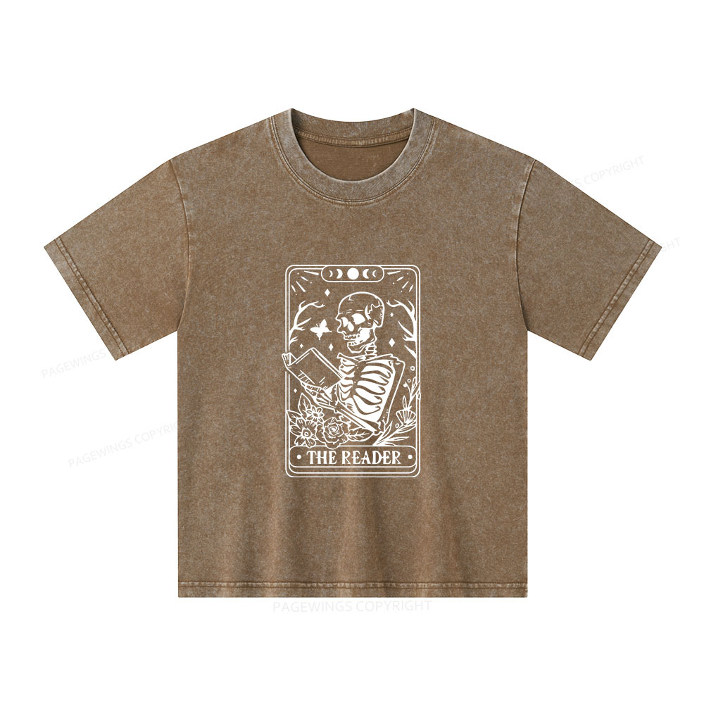 Pagewings Halloween The Reader Tarot Card Unisex Kids Washed T-shirt