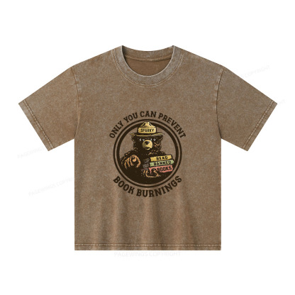 Pagewings Only You Can Prevent Book Burnings Unisex Kids Washed T-shirt