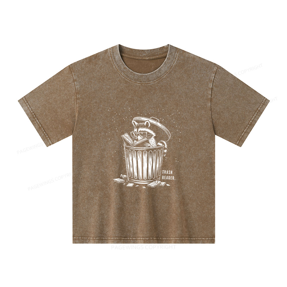 Pagewings Trash Reader Raccoon - Book Quote Unisex Kids Washed T-shirt