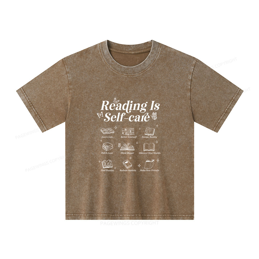 Pagewings Reading Is Self Care Unisex Kids Washed T-shirt
