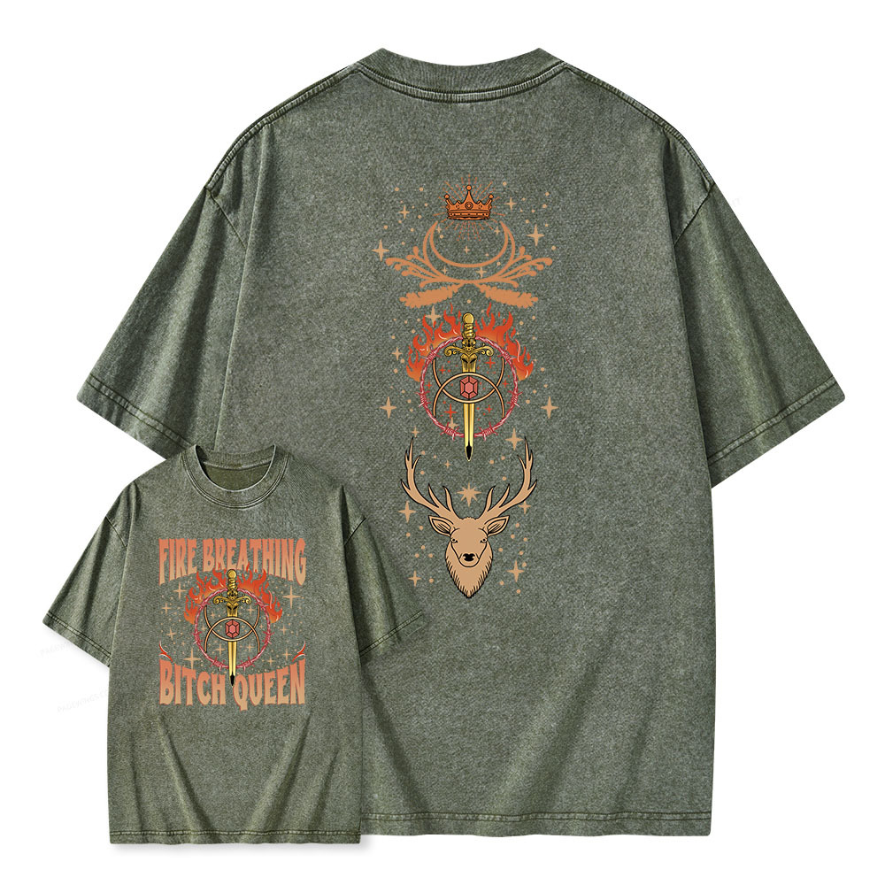 Pagewings Fire Breathing Bitch Queen Unisex Washed T-shirt