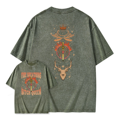 Pagewings Fire Breathing Bitch Queen Unisex Washed T-shirt
