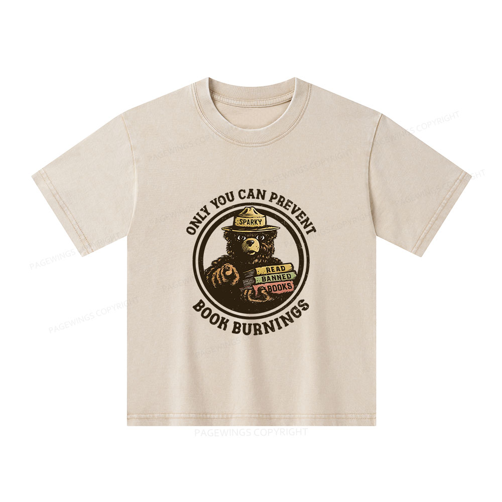 Pagewings Only You Can Prevent Book Burnings Unisex Kids Washed T-shirt