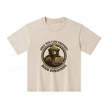 Pagewings Only You Can Prevent Book Burnings Unisex Kids Washed T-shirt
