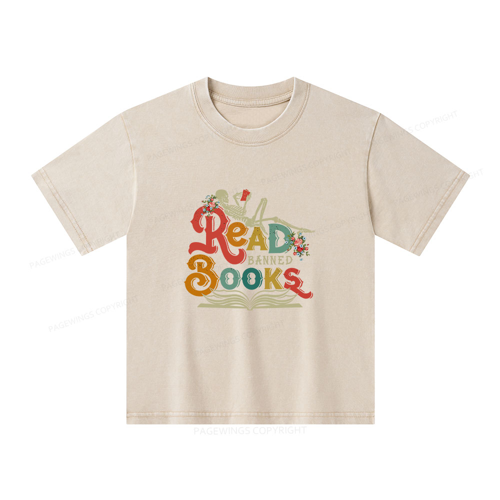 Pagewings Read Banned Books Unisex Kids Washed T-shirt