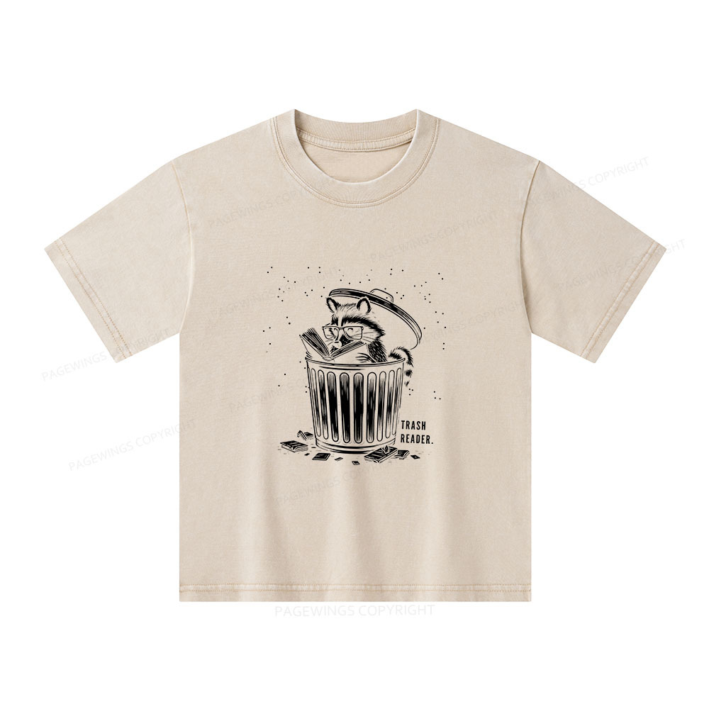 Pagewings Trash Reader Raccoon - Book Quote Unisex Kids Washed T-shirt