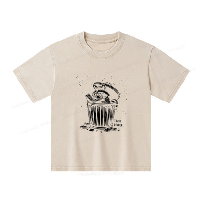 Pagewings Trash Reader Raccoon - Book Quote Unisex Kids Washed T-shirt