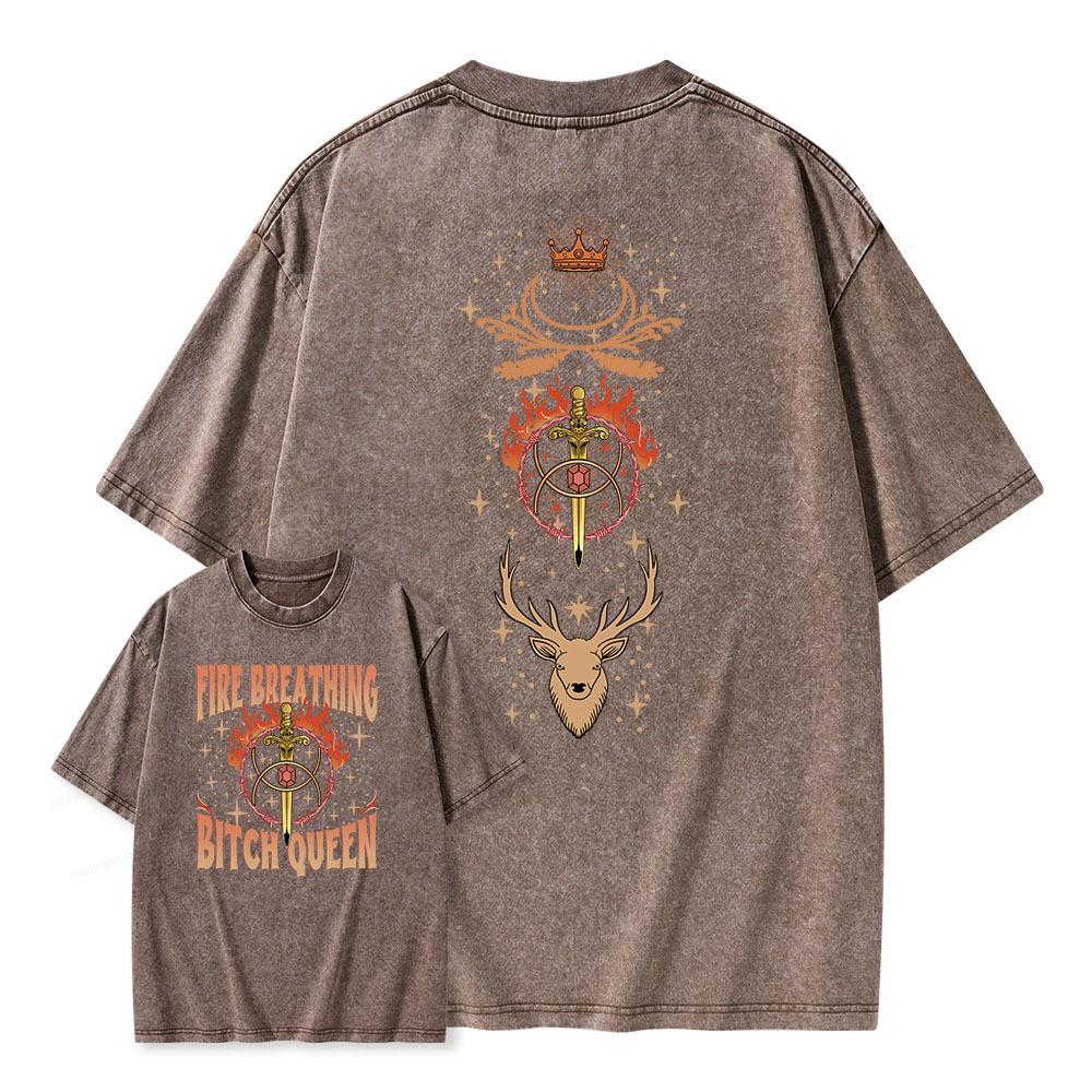 Pagewings Fire Breathing Bitch Queen Unisex Washed T-shirt