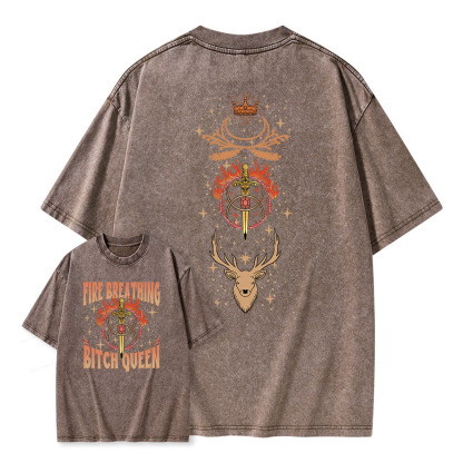 Pagewings Fire Breathing Bitch Queen Unisex Washed T-shirt
