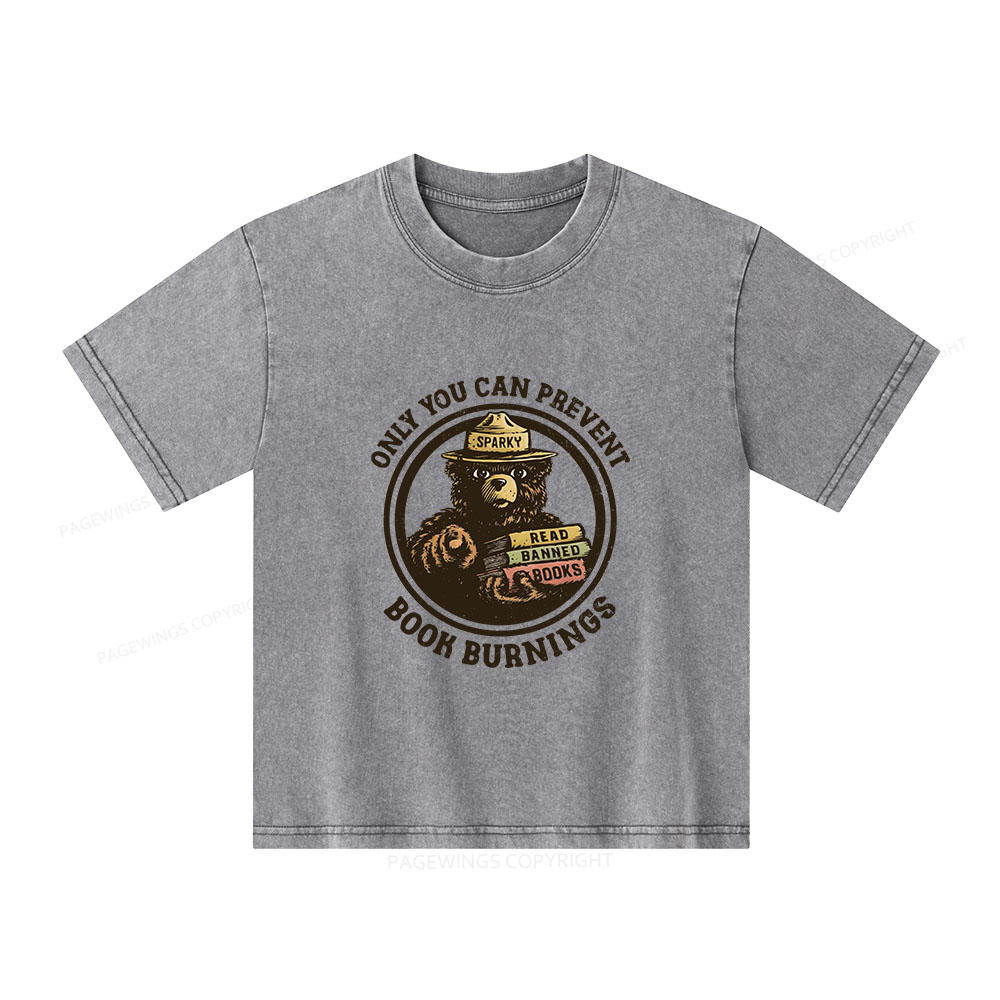 Pagewings Only You Can Prevent Book Burnings Unisex Kids Washed T-shirt