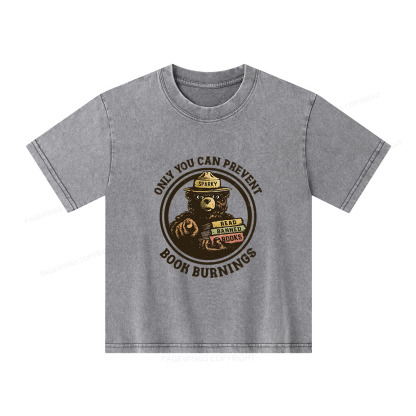 Pagewings Only You Can Prevent Book Burnings Unisex Kids Washed T-shirt