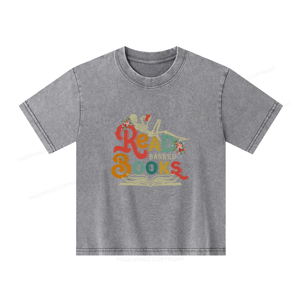 Pagewings Read Banned Books Unisex Kids Washed T-shirt