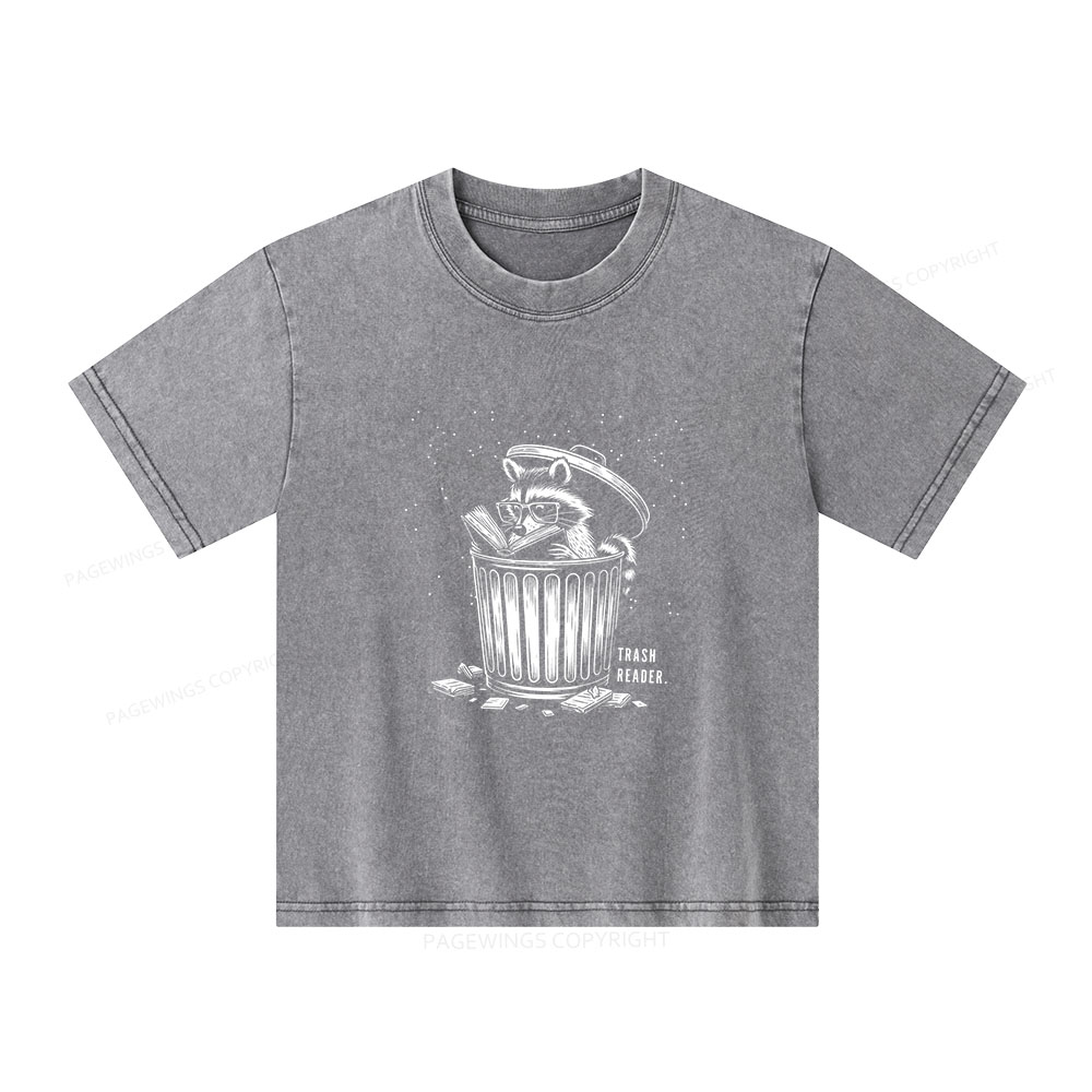 Pagewings Trash Reader Raccoon - Book Quote Unisex Kids Washed T-shirt