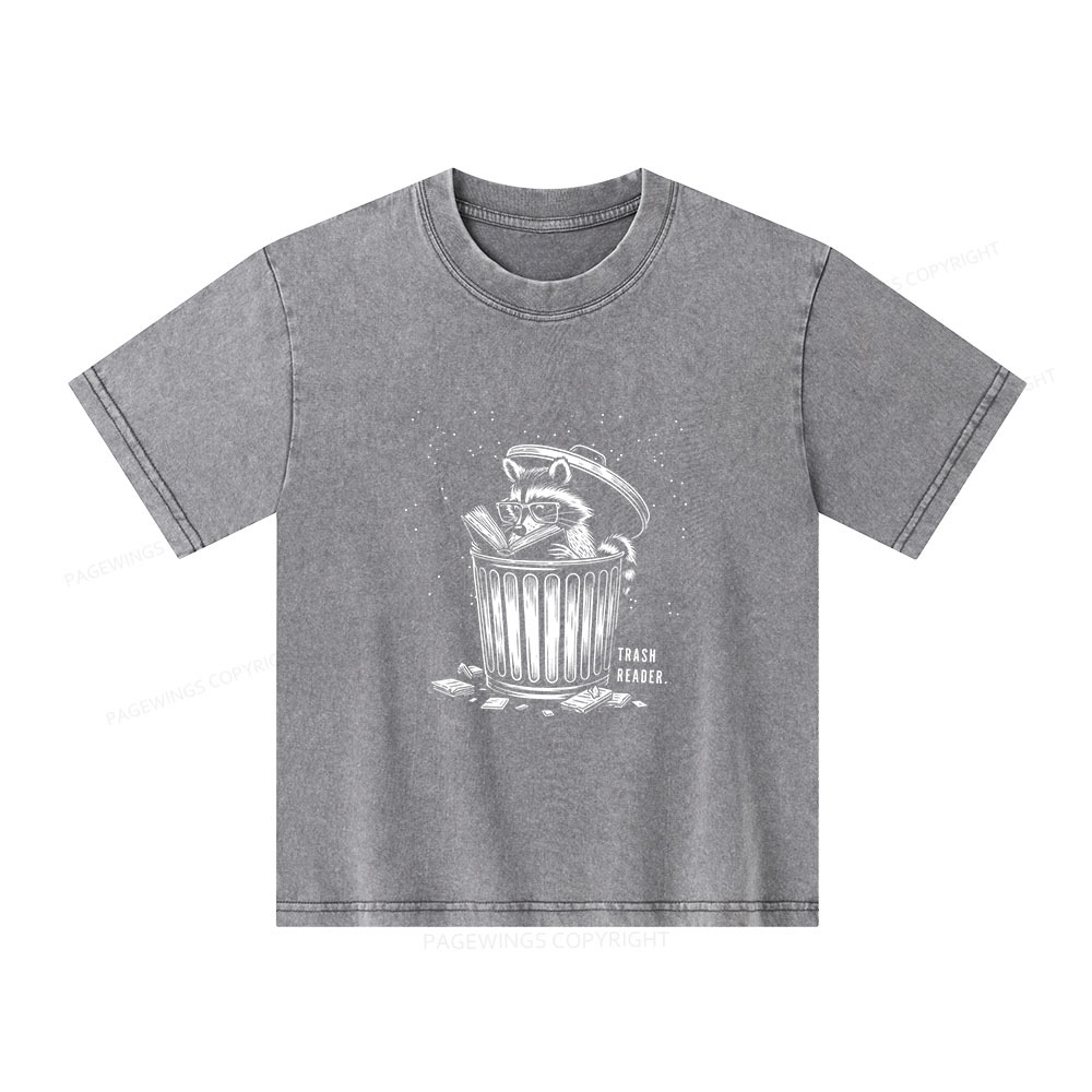 Pagewings Trash Reader Raccoon - Book Quote Unisex Kids Washed T-shirt