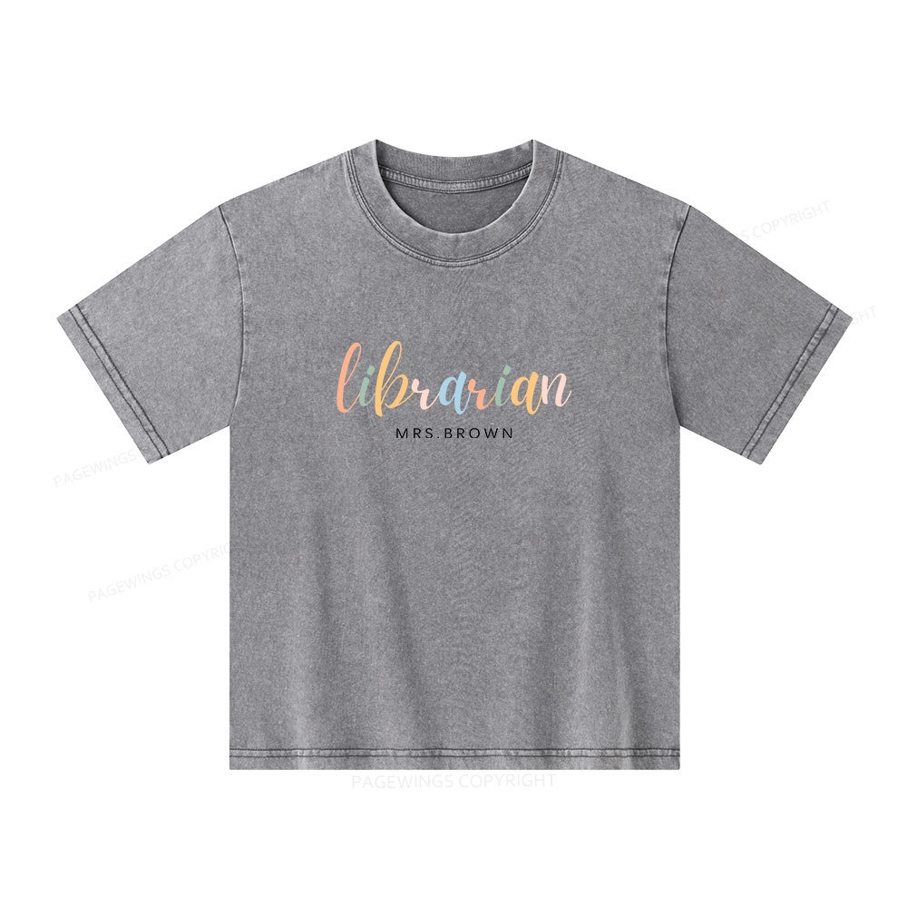 Pagewings Personalized Gift for Librarian Unisex Kids Washed T-shirt