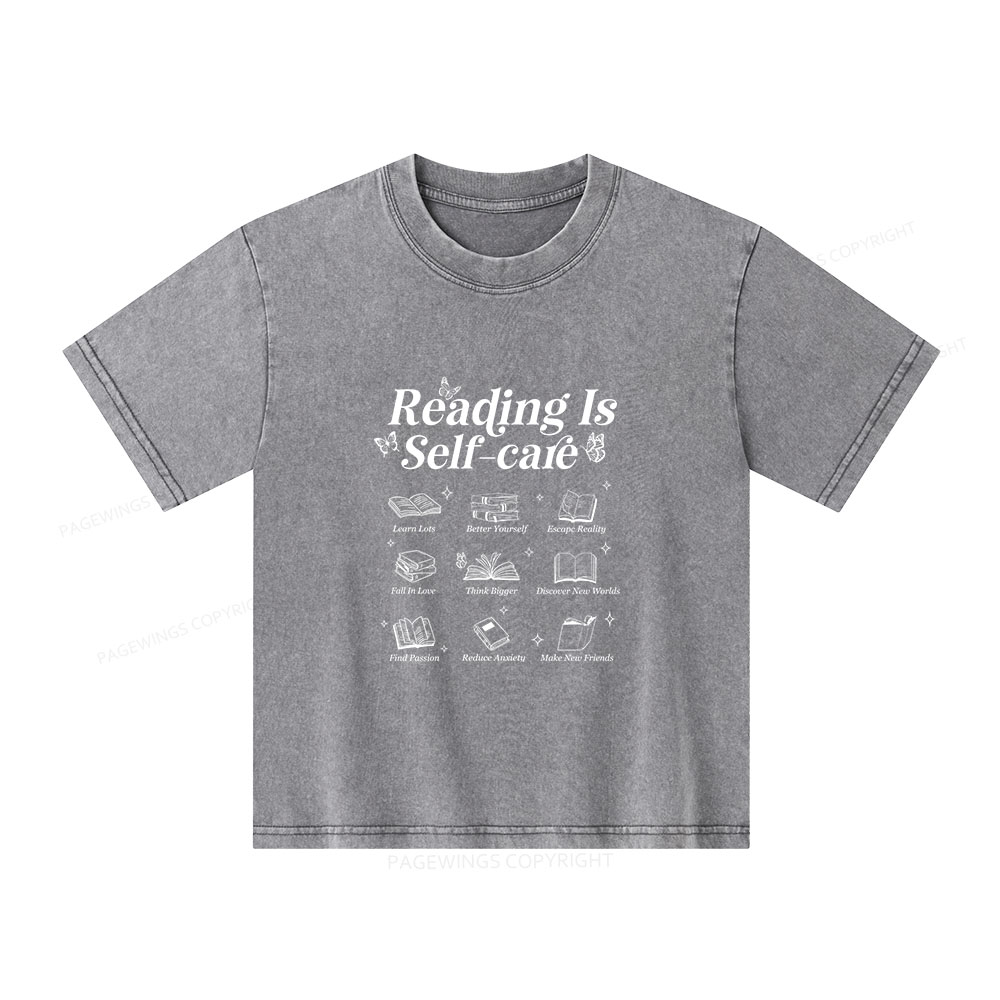 Pagewings Reading Is Self Care Unisex Kids Washed T-shirt