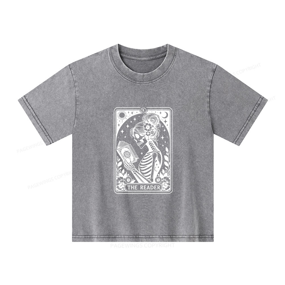 Pagewings Tarot Lover Gift Halloween Skeleton Tee Unisex Kids Washed T-shirt