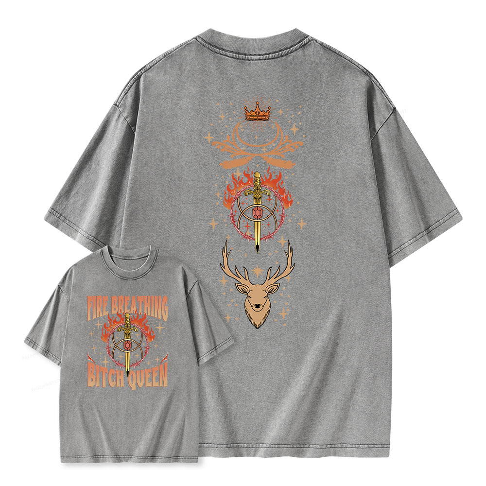 Pagewings Fire Breathing Bitch Queen Unisex Washed T-shirt