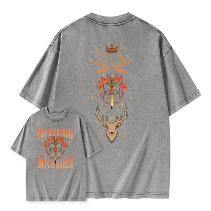 Pagewings Fire Breathing Bitch Queen Unisex Washed T-shirt