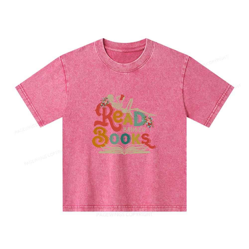 Pagewings Read Banned Books Unisex Kids Washed T-shirt