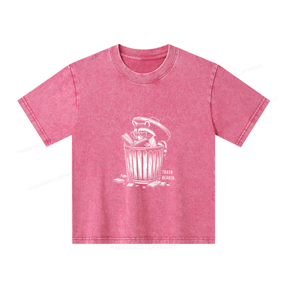 Pagewings Trash Reader Raccoon - Book Quote Unisex Kids Washed T-shirt