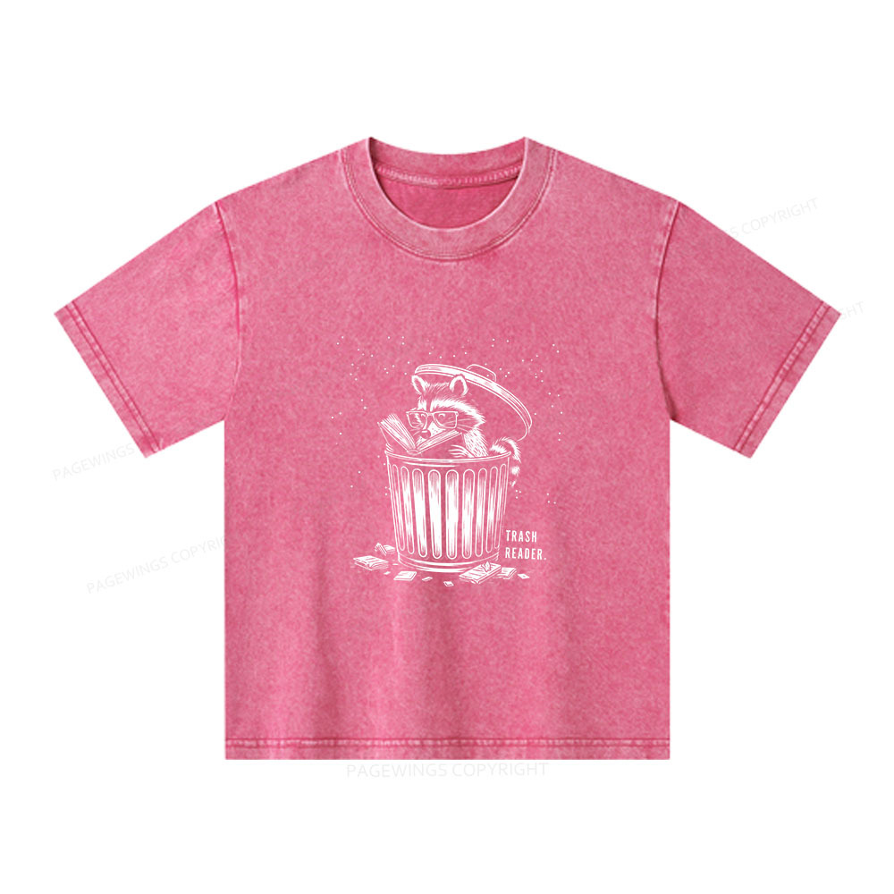 Pagewings Trash Reader Raccoon - Book Quote Unisex Kids Washed T-shirt